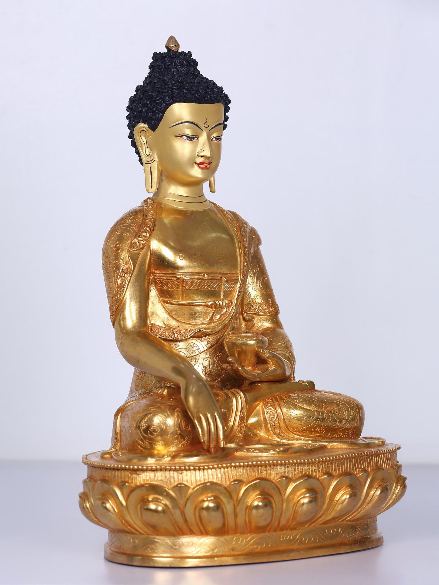 13" Shakyamuni Buddha Statue From Nepal | Copper With Gilded Gold |  Handmade Buddha Statue