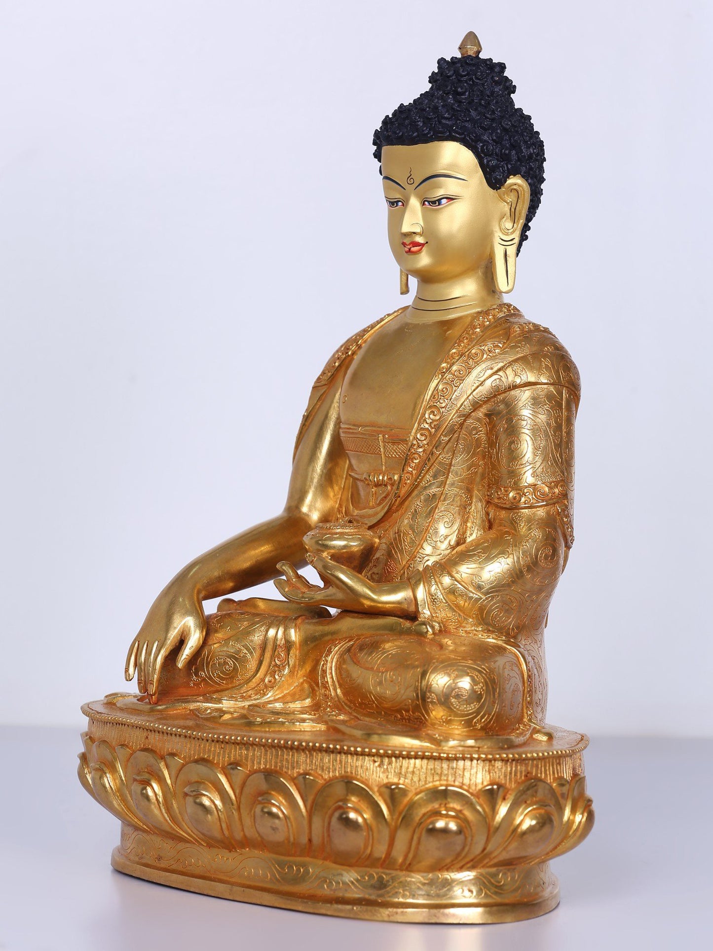 13" Shakyamuni Buddha Statue From Nepal | Copper With Gilded Gold |  Handmade Buddha Statue