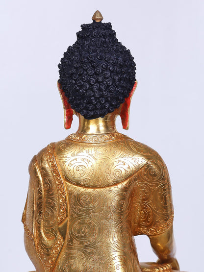 13" Shakyamuni Buddha Statue From Nepal | Copper With Gilded Gold |  Handmade Buddha Statue