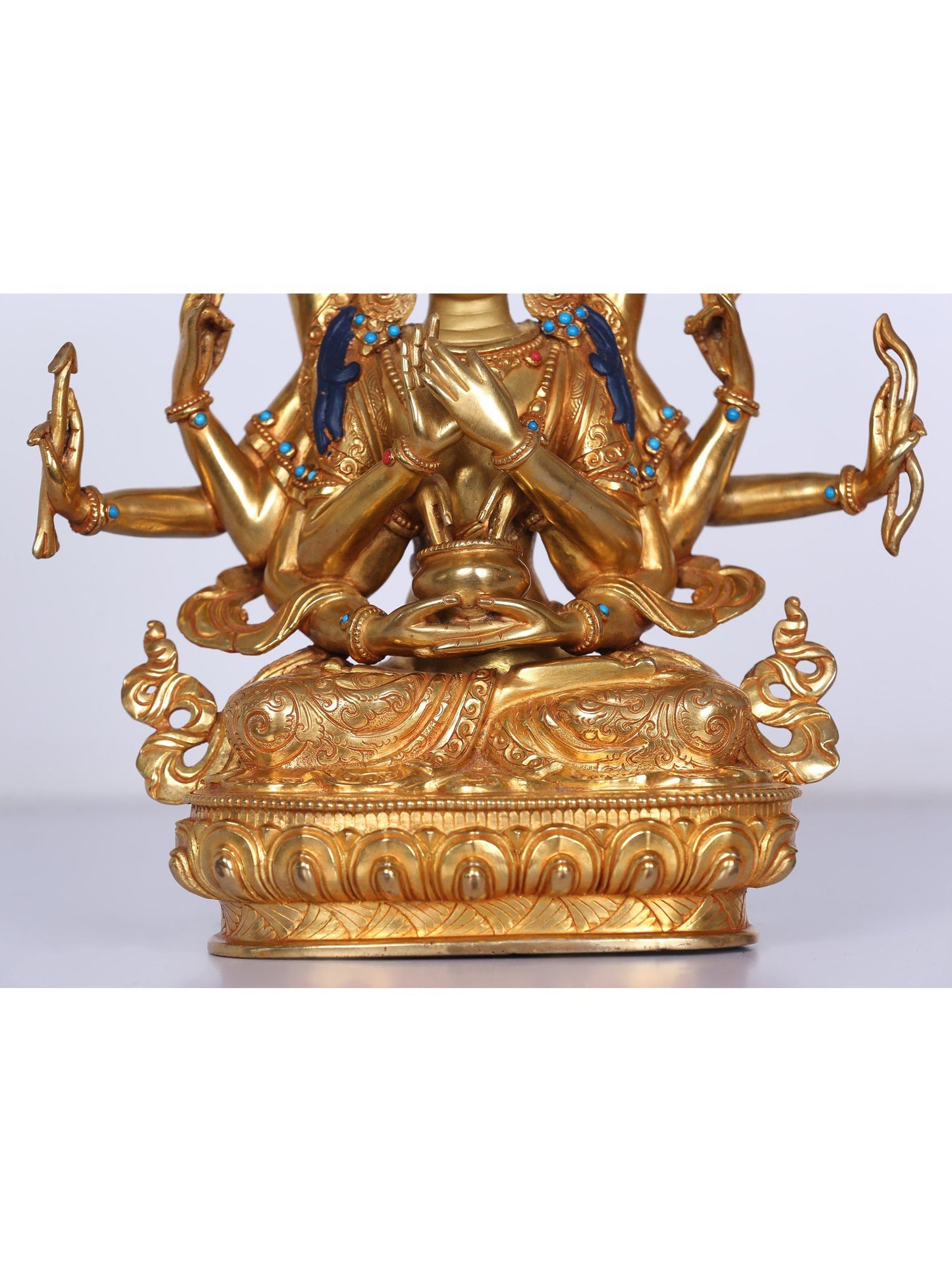 9" Manjushri Copper Statue From Nepal | Handmade Idol | Stone Work| Copper And Gold Gilded