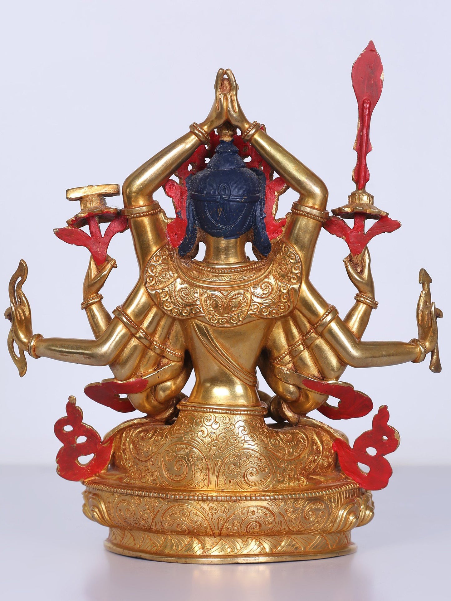 9" Manjushri Copper Statue From Nepal | Handmade Idol | Stone Work| Copper And Gold Gilded