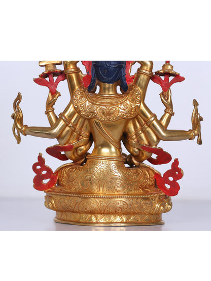 9" Manjushri Copper Statue From Nepal | Handmade Idol | Stone Work| Copper And Gold Gilded