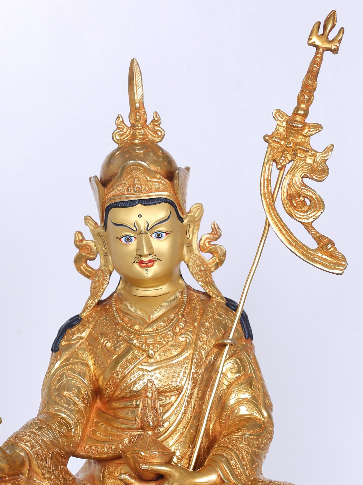 14" Guru Padmasambhava Statue From Nepal | Handmade Idol |  Copper With Gilded Gold  Statue