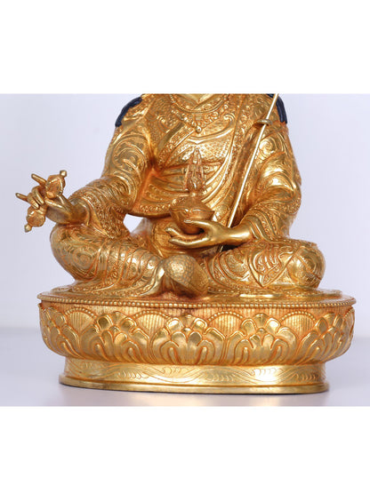 14" Guru Padmasambhava Statue From Nepal | Handmade Idol |  Copper With Gilded Gold  Statue