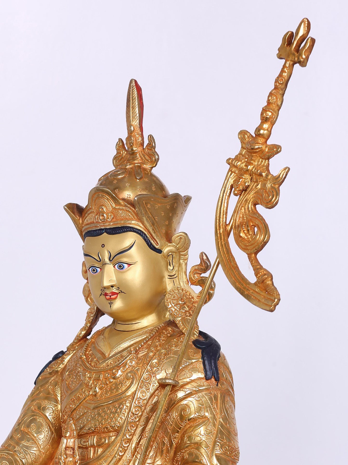 14" Guru Padmasambhava Statue From Nepal | Handmade Idol |  Copper With Gilded Gold  Statue