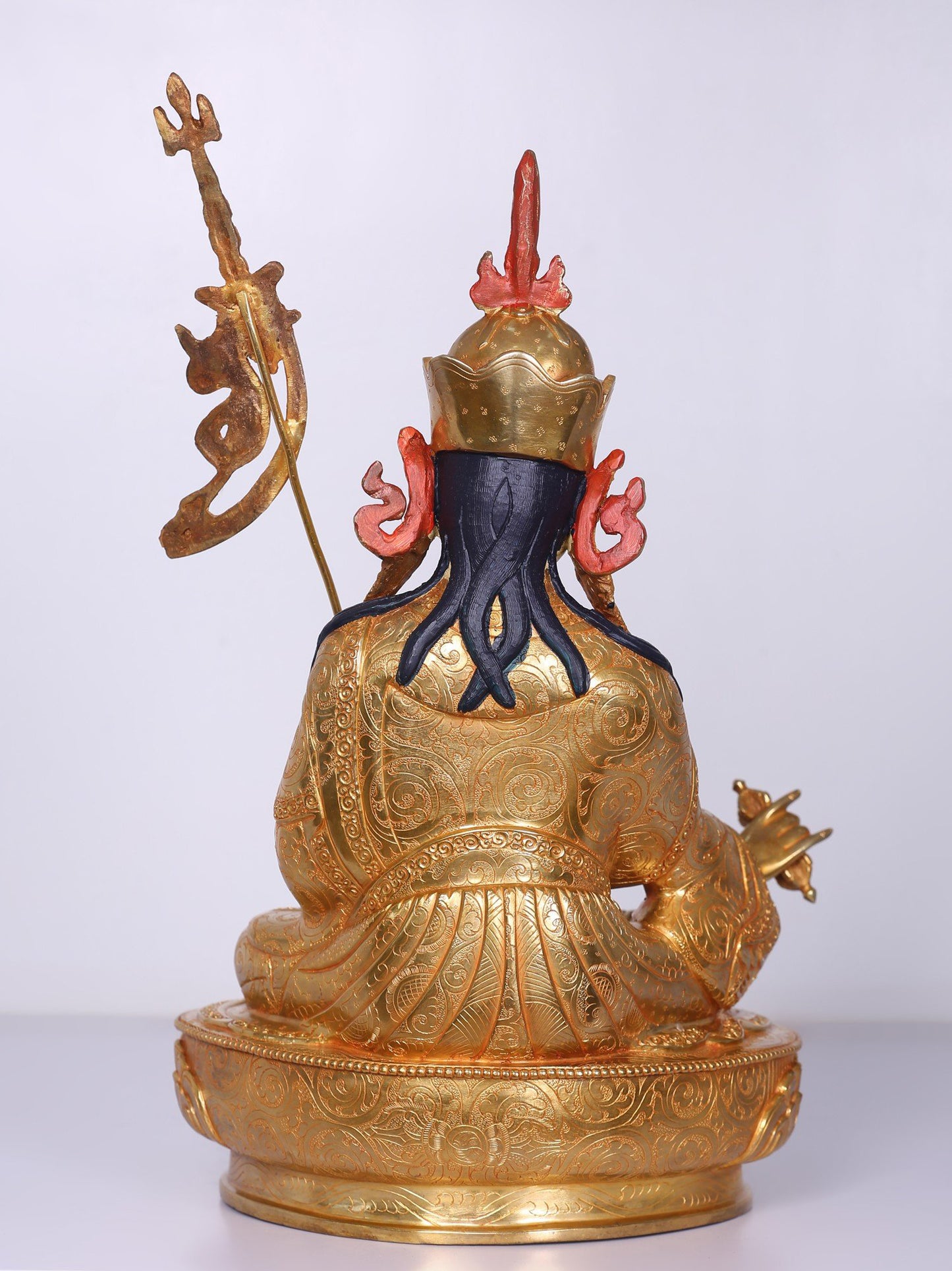 14" Guru Padmasambhava Statue From Nepal | Handmade Idol |  Copper With Gilded Gold  Statue