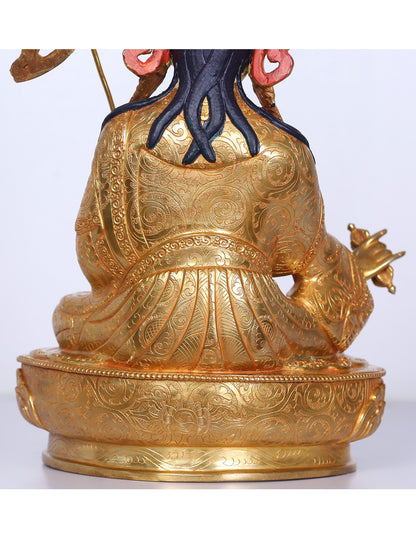 14" Guru Padmasambhava Statue From Nepal | Handmade Idol |  Copper With Gilded Gold  Statue