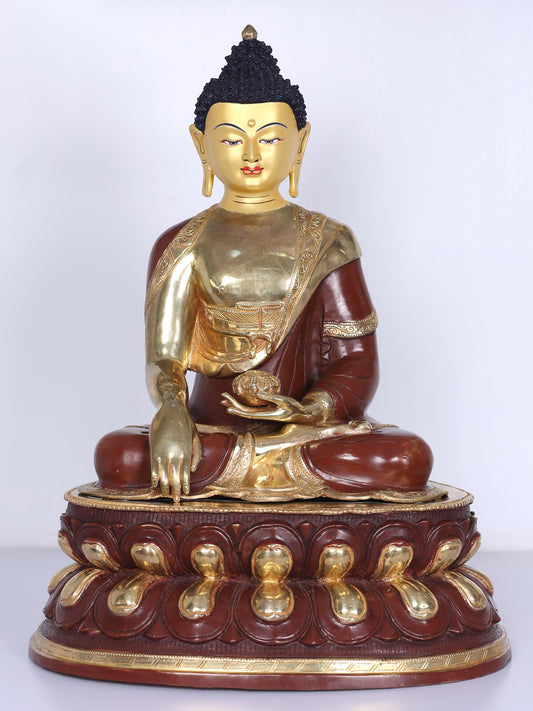 18" Copper Shakyamuni Buddha Figurine From Nepal | Handmade Idol | Copper Buddha Statue