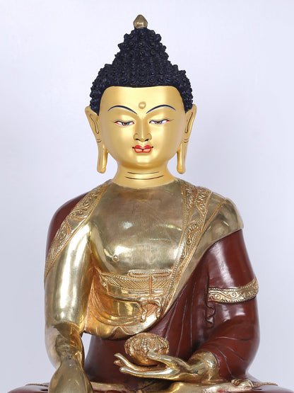 18" Copper Shakyamuni Buddha Figurine From Nepal | Handmade Idol | Copper Buddha Statue