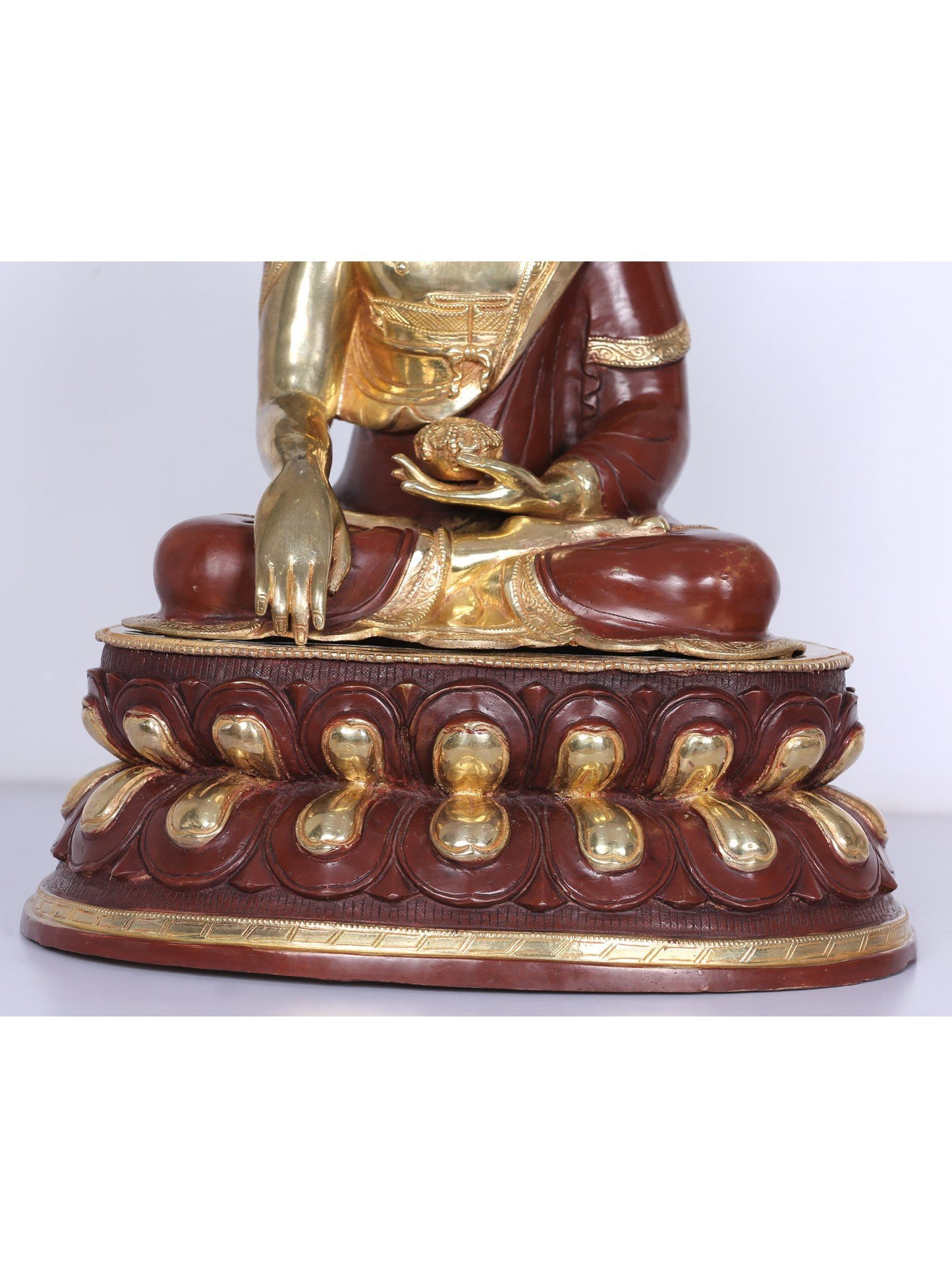 18" Copper Shakyamuni Buddha Figurine From Nepal | Handmade Idol | Copper Buddha Statue