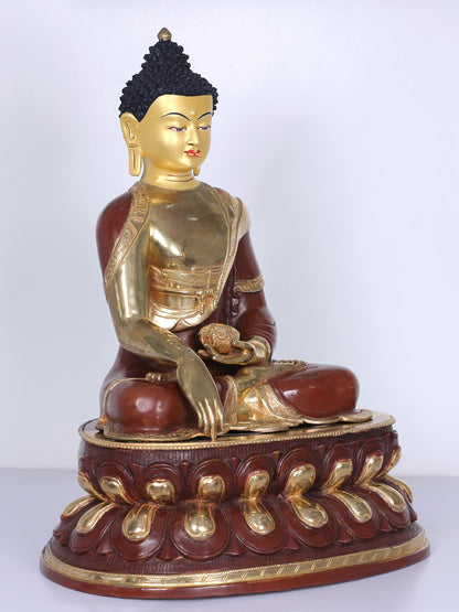 18" Copper Shakyamuni Buddha Figurine From Nepal | Handmade Idol | Copper Buddha Statue