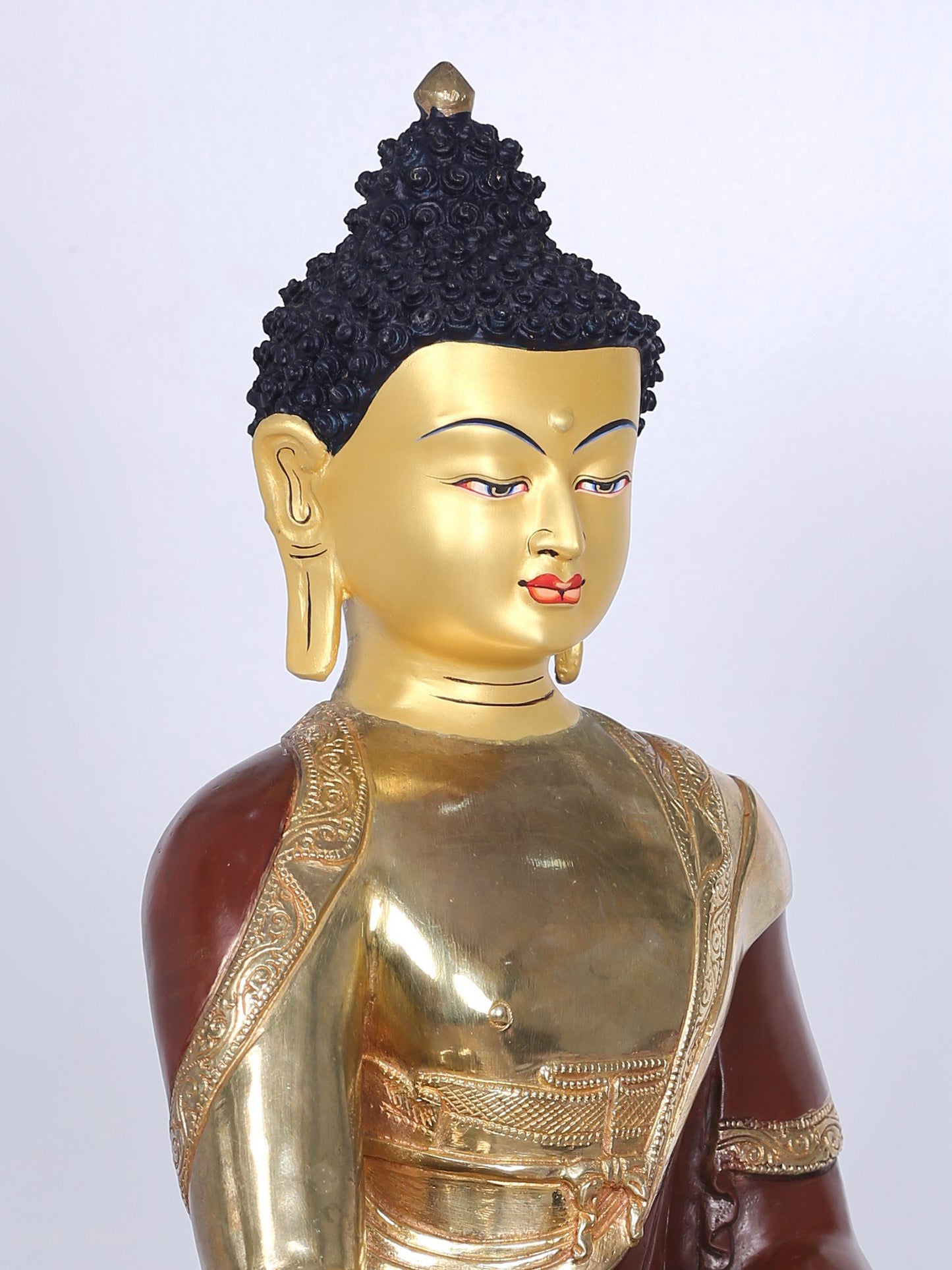 18" Copper Shakyamuni Buddha Figurine From Nepal | Handmade Idol | Copper Buddha Statue