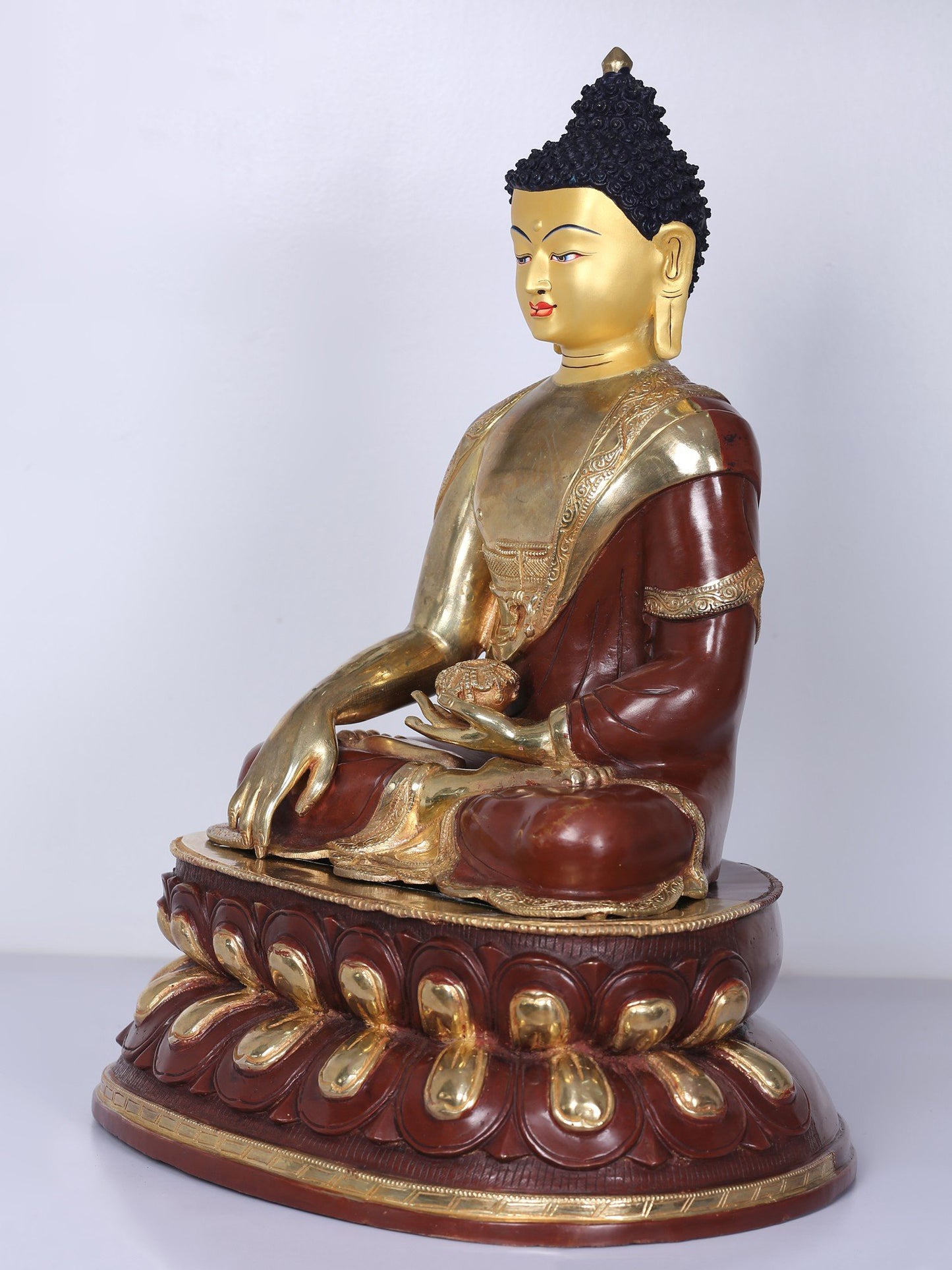 18" Copper Shakyamuni Buddha Figurine From Nepal | Handmade Idol | Copper Buddha Statue