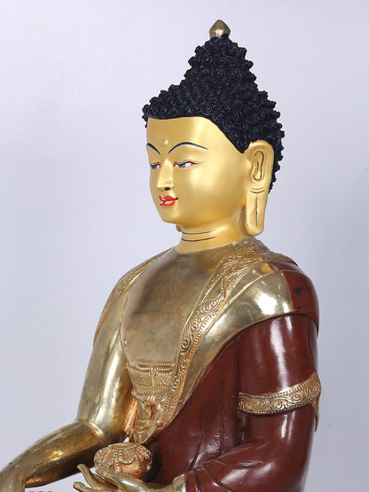 18" Copper Shakyamuni Buddha Figurine From Nepal | Handmade Idol | Copper Buddha Statue