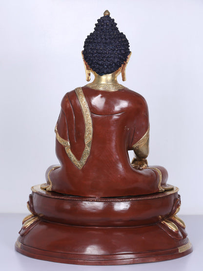 18" Copper Shakyamuni Buddha Figurine From Nepal | Handmade Idol | Copper Buddha Statue