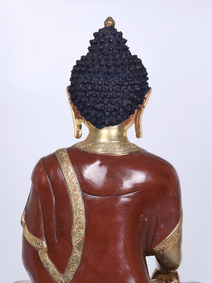 18" Copper Shakyamuni Buddha Figurine From Nepal | Handmade Idol | Copper Buddha Statue