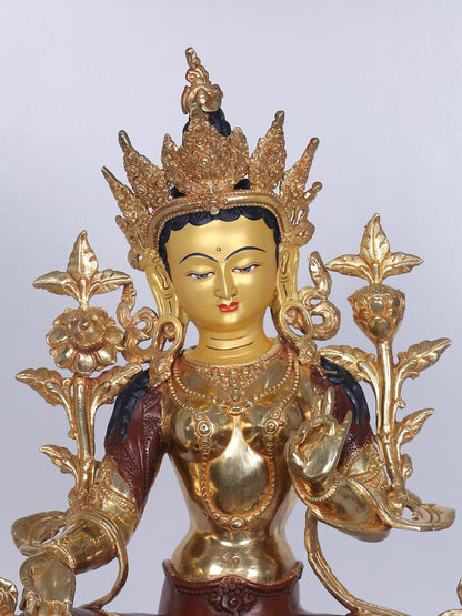 18" Goddess Green Tara Copper Statue Glided With Gold | Handmade Idol | Goddess Statue