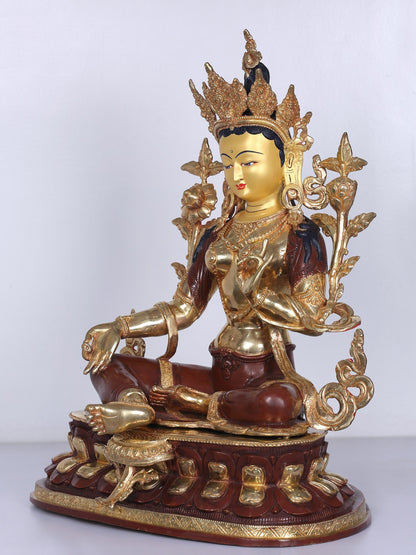 18" Goddess Green Tara Copper Statue Glided With Gold | Handmade Idol | Goddess Statue