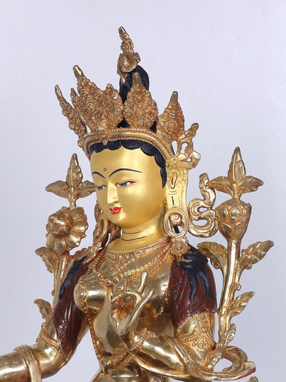 18" Goddess Green Tara Copper Statue Glided With Gold | Handmade Idol | Goddess Statue