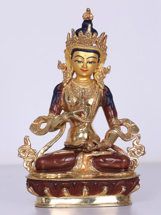 8" Buddhist Deity Vajrasattva Copper Statue | Handmade Idol |  Copper Gilded With Gold