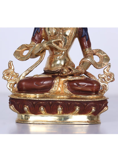 8" Buddhist Deity Vajrasattva Copper Statue | Handmade Idol |  Copper Gilded With Gold