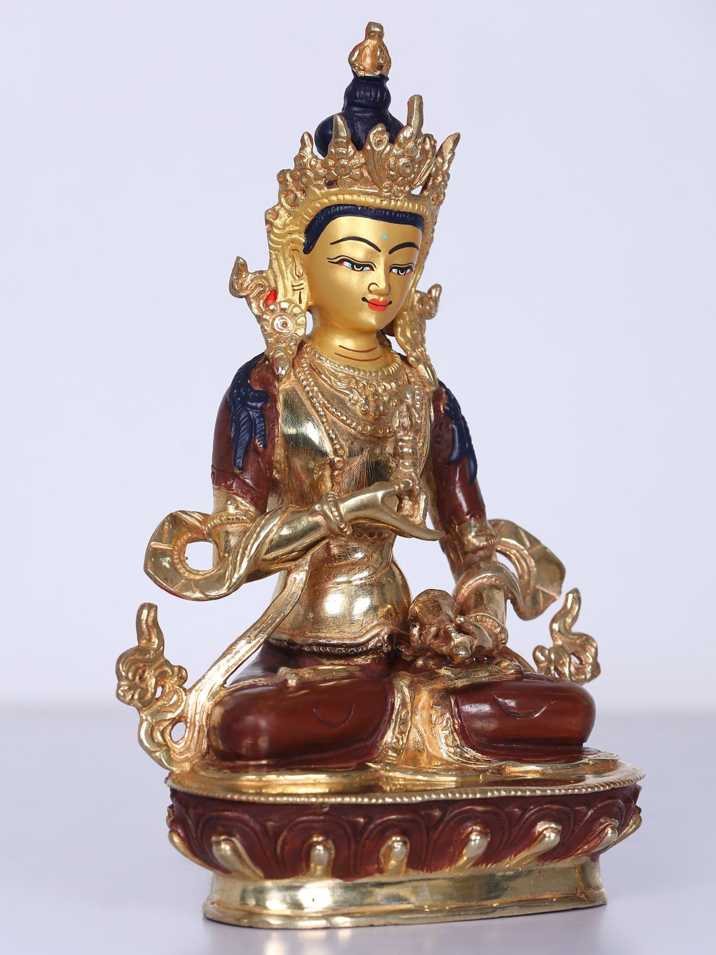 8" Buddhist Deity Vajrasattva Copper Statue | Handmade Idol |  Copper Gilded With Gold