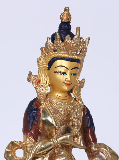 8" Buddhist Deity Vajrasattva Copper Statue | Handmade Idol |  Copper Gilded With Gold