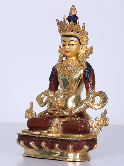 8" Aparmita Buddha Statue From Nepal |  Handmade Idol | Copper Gilded With Gold