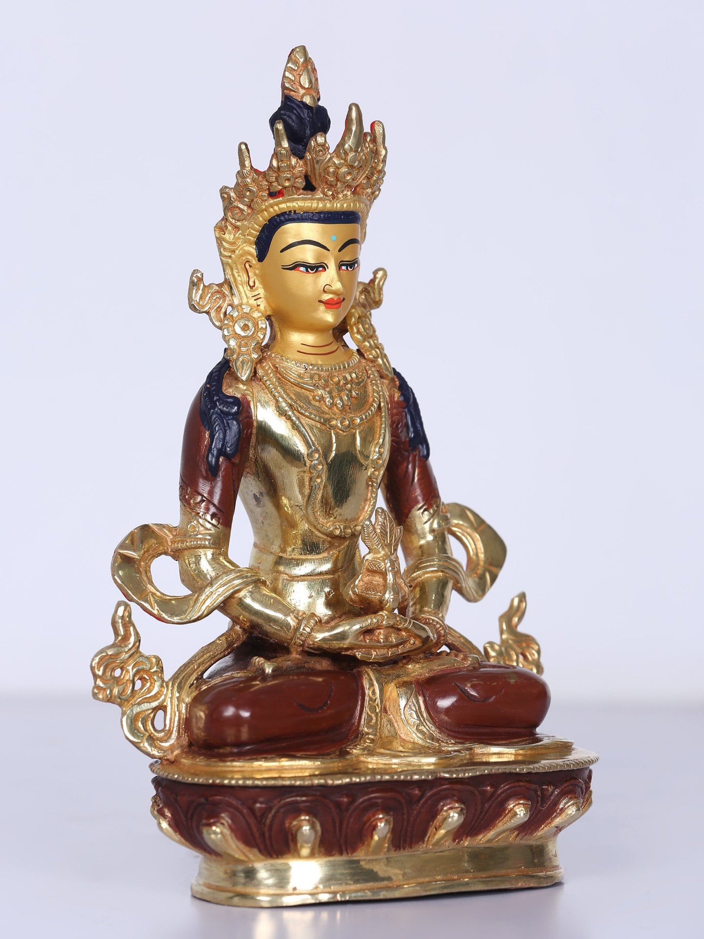 8" Aparmita Buddha Statue From Nepal |  Handmade Idol | Copper Gilded With Gold