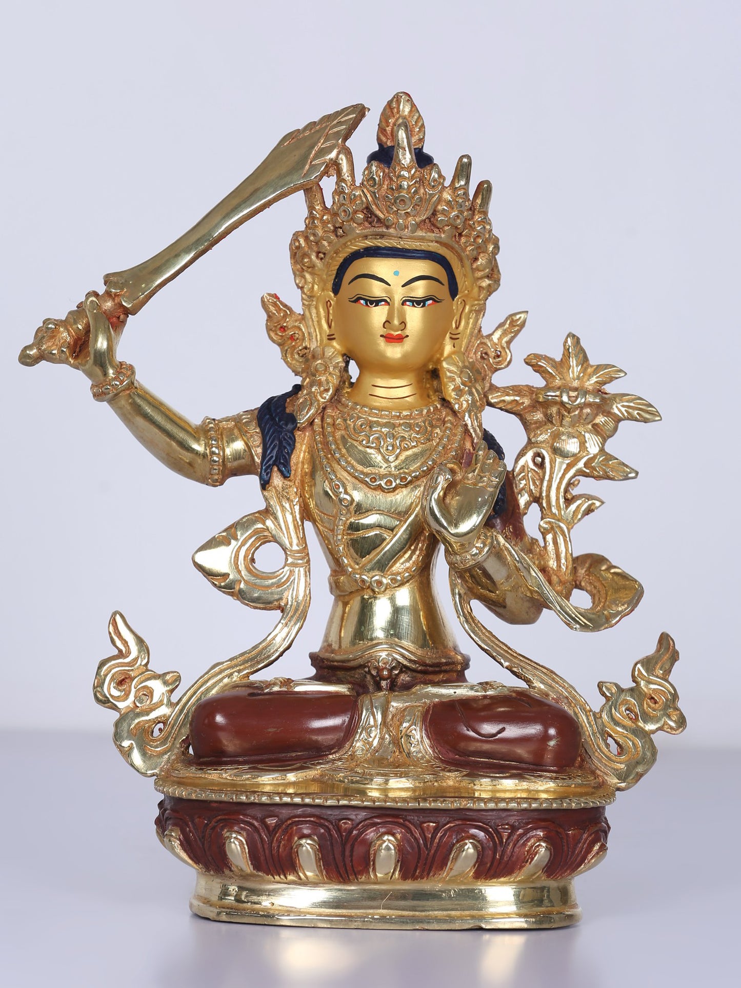 8" Tibetan Buddhist Manjushri Idol From Nepal | Handmade Idol | Copper Statue