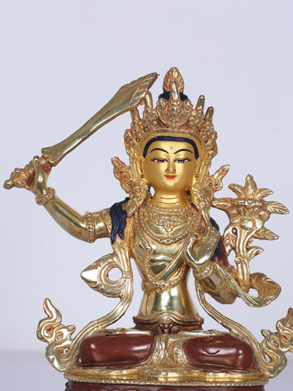 8" Tibetan Buddhist Manjushri Idol From Nepal | Handmade Idol | Copper Statue