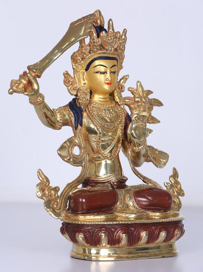 8" Tibetan Buddhist Manjushri Idol From Nepal | Handmade Idol | Copper Statue