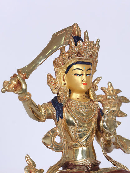 8" Tibetan Buddhist Manjushri Idol From Nepal | Handmade Idol | Copper Statue