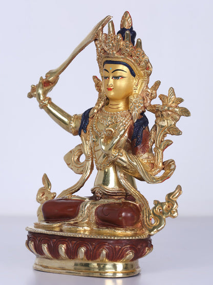 8" Tibetan Buddhist Manjushri Idol From Nepal | Handmade Idol | Copper Statue