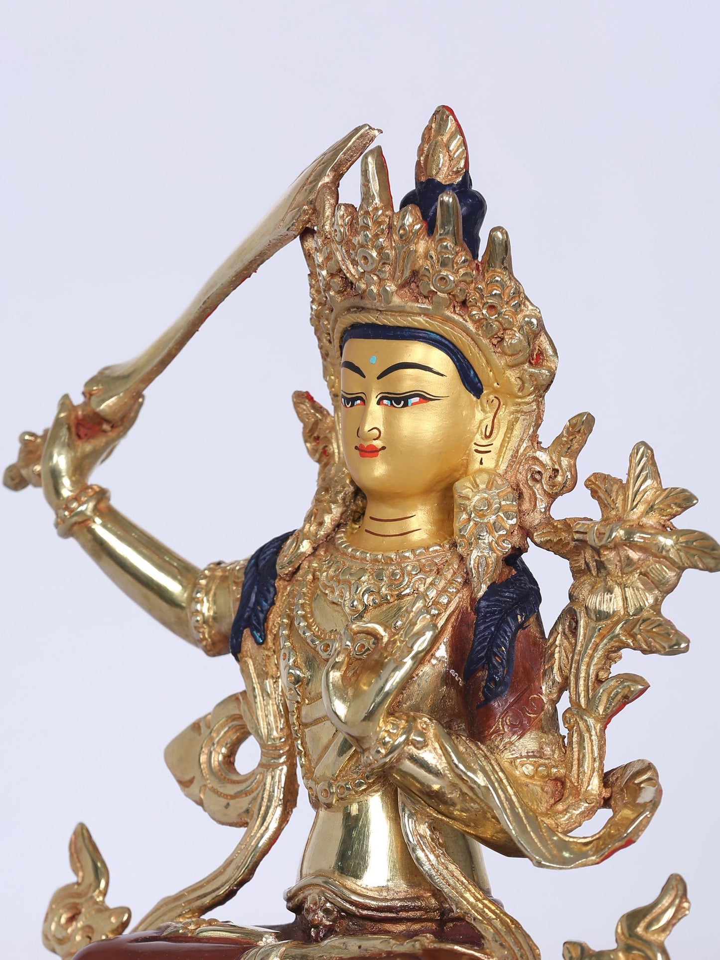 8" Tibetan Buddhist Manjushri Idol From Nepal | Handmade Idol | Copper Statue