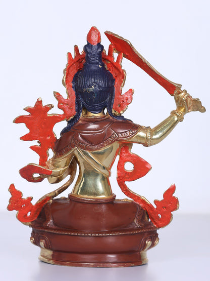 8" Tibetan Buddhist Manjushri Idol From Nepal | Handmade Idol | Copper Statue