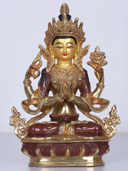 8" Tibetan Buddhist Deity Chenrezig Copper Statue (Shadakshari Avalokiteshvara) |  Handmade