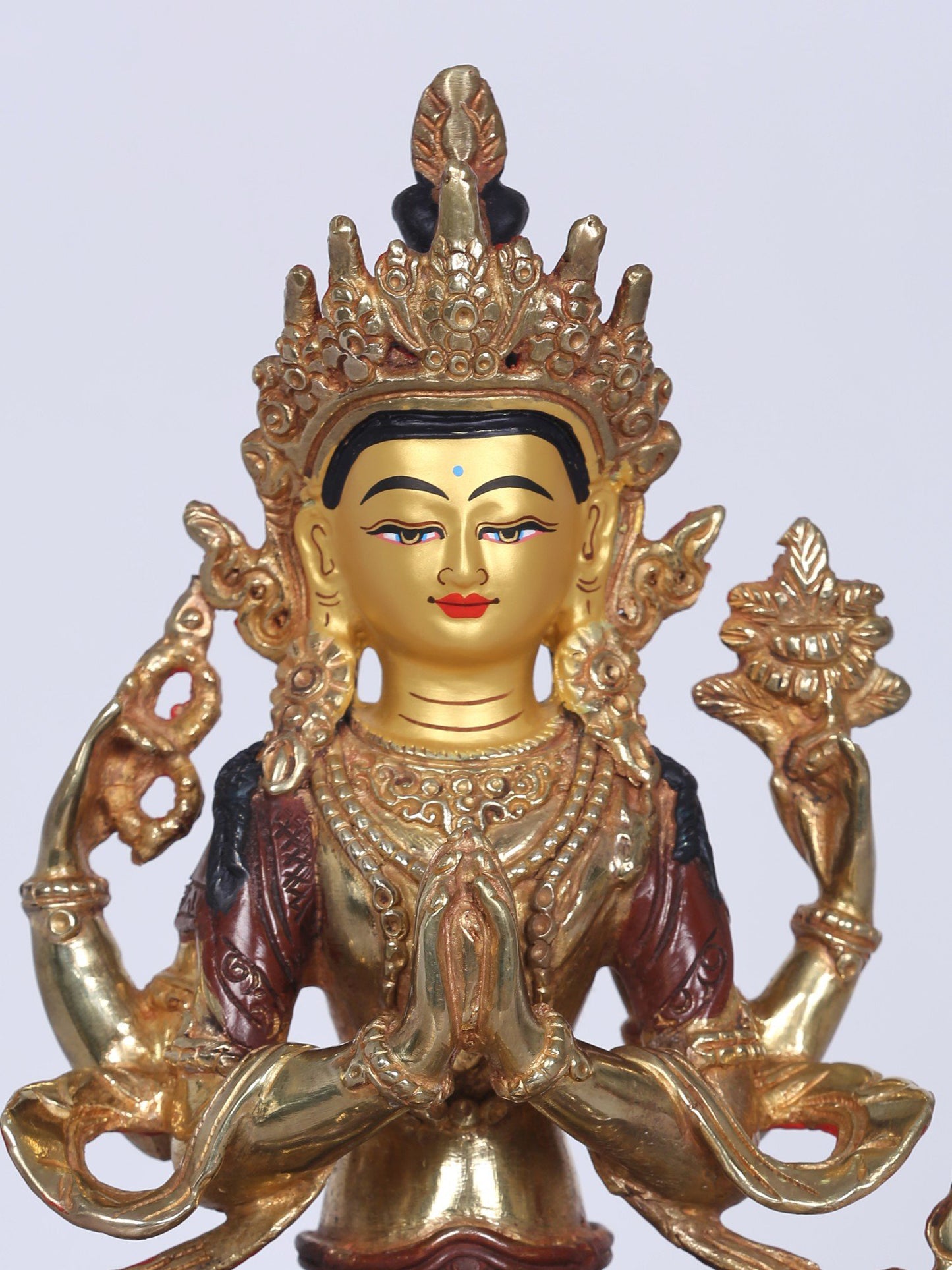 8" Tibetan Buddhist Deity Chenrezig Copper Statue (Shadakshari Avalokiteshvara) |  Handmade