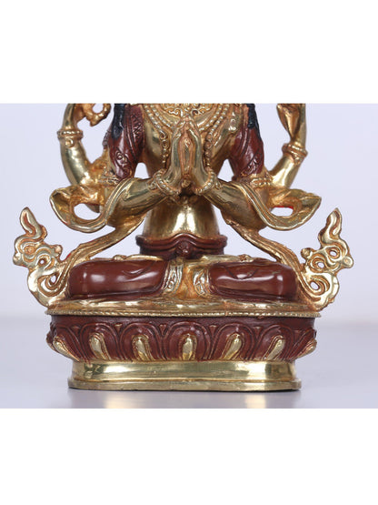 8" Tibetan Buddhist Deity Chenrezig Copper Statue (Shadakshari Avalokiteshvara) |  Handmade