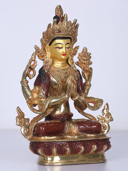 8" Tibetan Buddhist Deity Chenrezig Copper Statue (Shadakshari Avalokiteshvara) |  Handmade