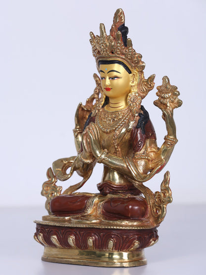 8" Tibetan Buddhist Deity Chenrezig Copper Statue (Shadakshari Avalokiteshvara) |  Handmade