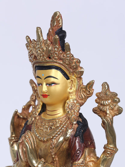 8" Tibetan Buddhist Deity Chenrezig Copper Statue (Shadakshari Avalokiteshvara) |  Handmade