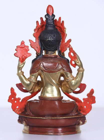 8" Tibetan Buddhist Deity Chenrezig Copper Statue (Shadakshari Avalokiteshvara) |  Handmade