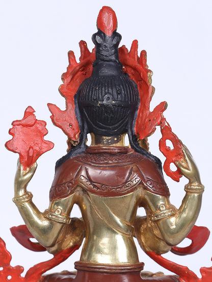 8" Tibetan Buddhist Deity Chenrezig Copper Statue (Shadakshari Avalokiteshvara) |  Handmade