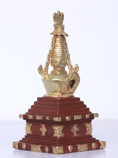 9" Copper Tibetan Buddhist Stupa From Nepal | Handmade | Copper Figurine