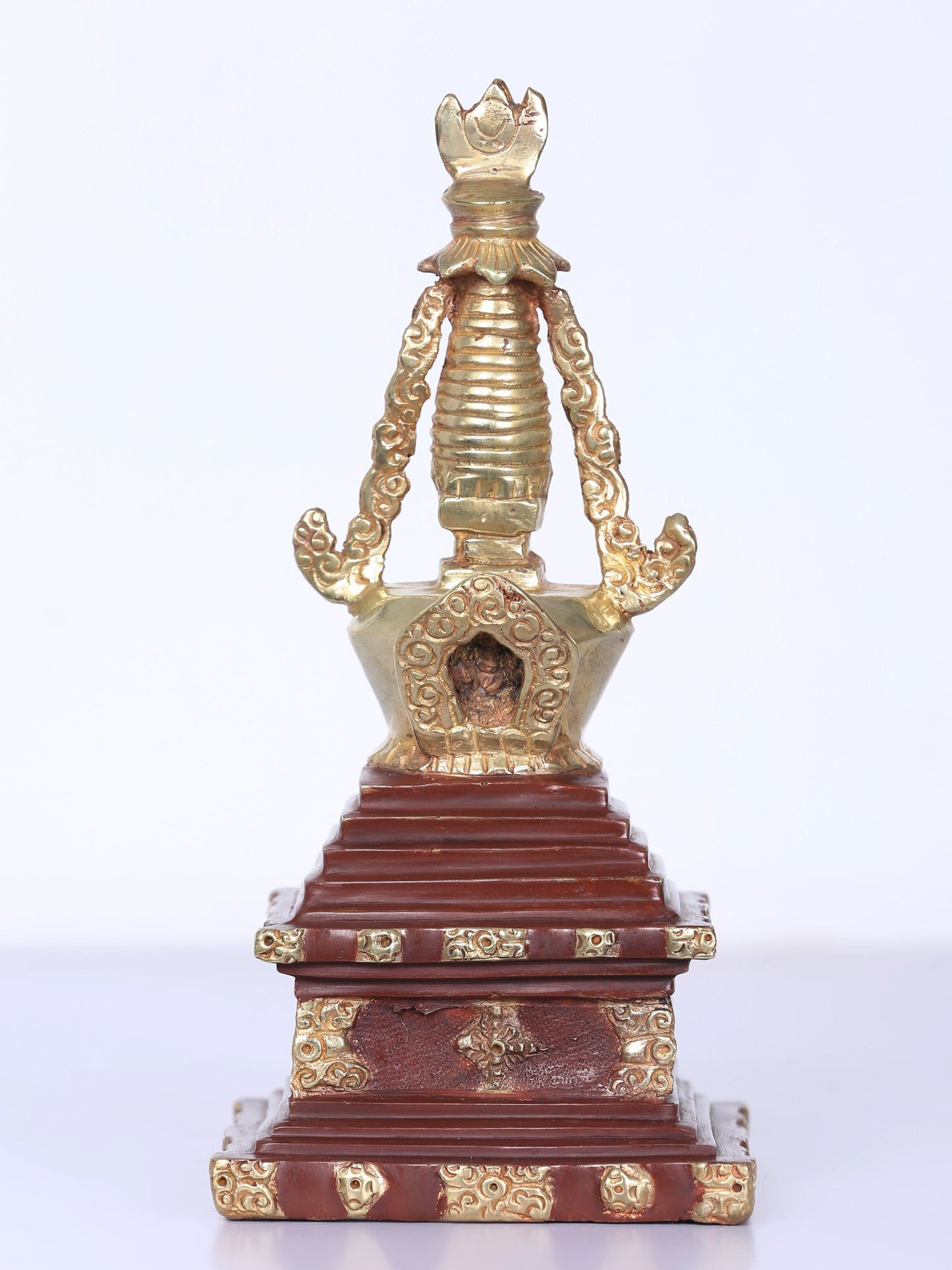 9" Copper Tibetan Buddhist Stupa From Nepal | Handmade | Copper Figurine