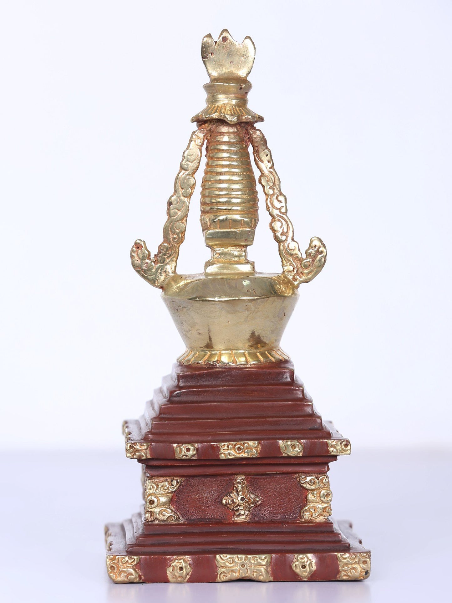 9" Copper Tibetan Buddhist Stupa From Nepal | Handmade | Copper Figurine