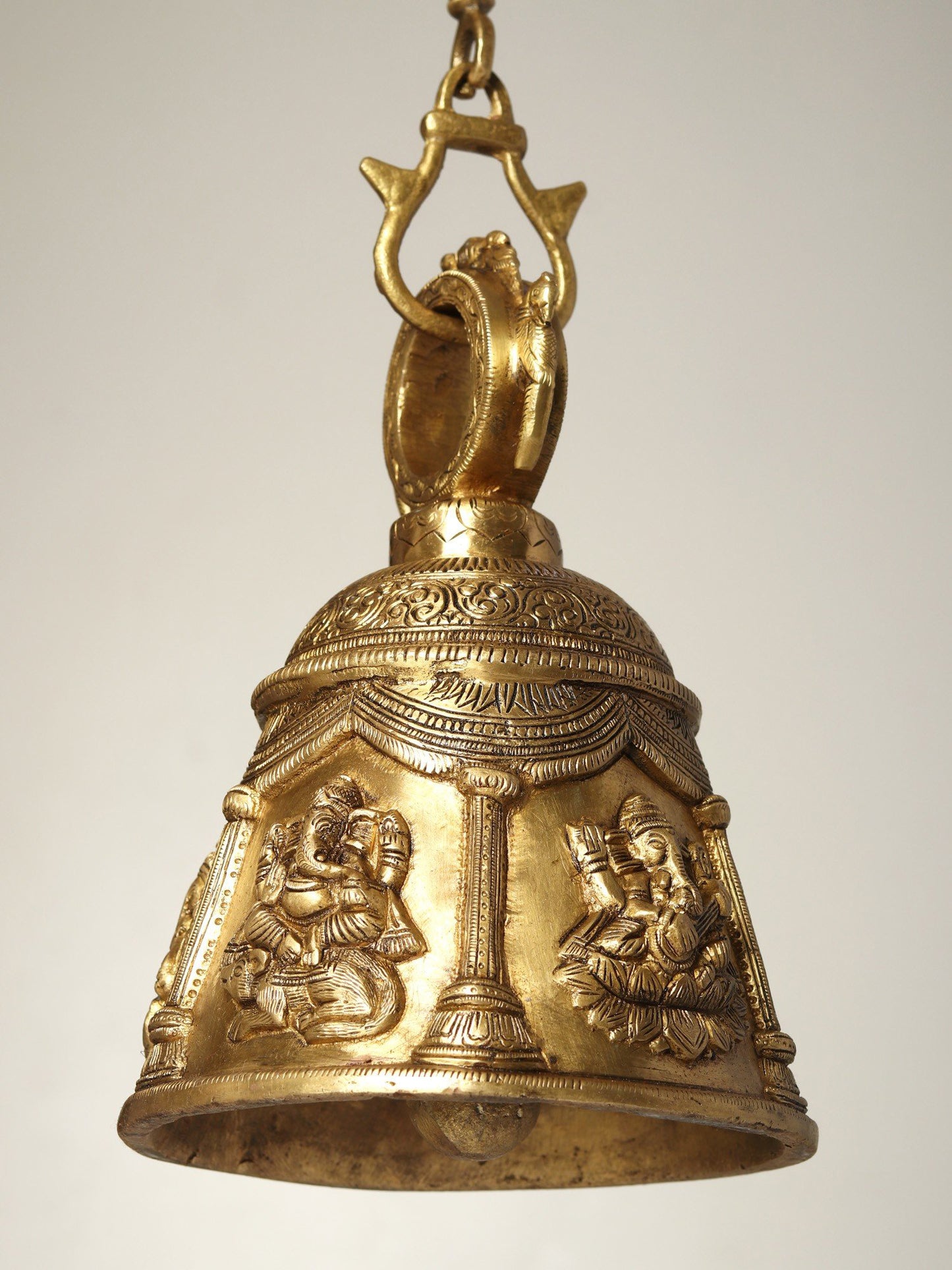 9" Lord Ganesha Ritual Bell In Brass With Chain | Handmade Brass Bell For Gifting And Temple