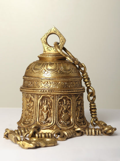 7" Dashavatara Pooja Bell In Brass | Handmade Brass Bell For Gifting