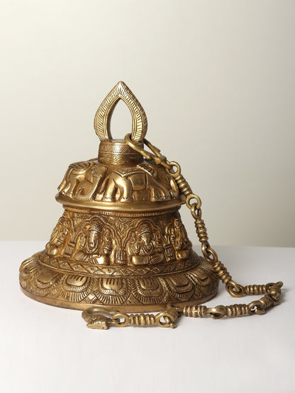 11" Ashta Ganesha Temple Bell In Brass | Handmade Brass Bell For Gifting